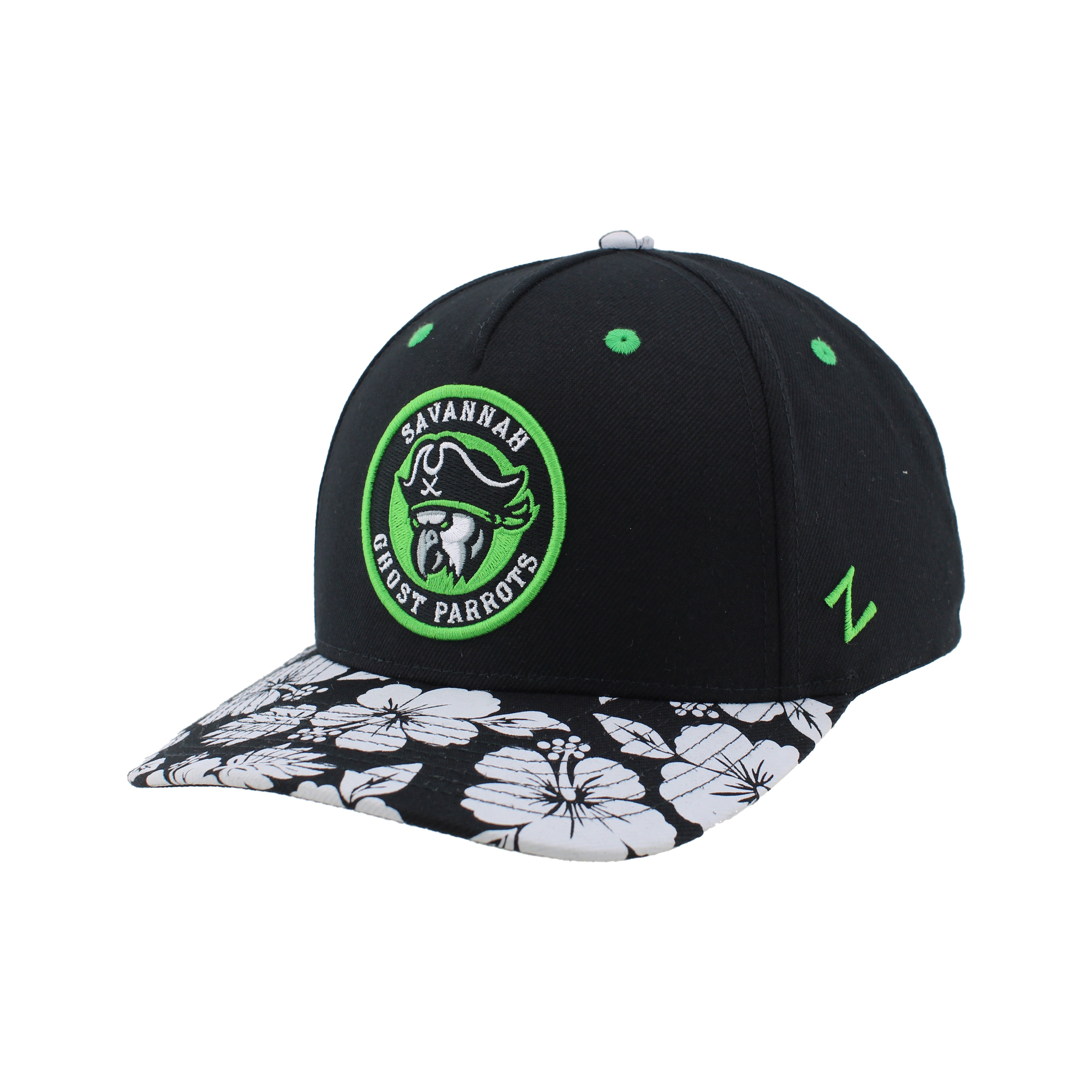 Ghost Parrots Black w/ Floral Bill Hat