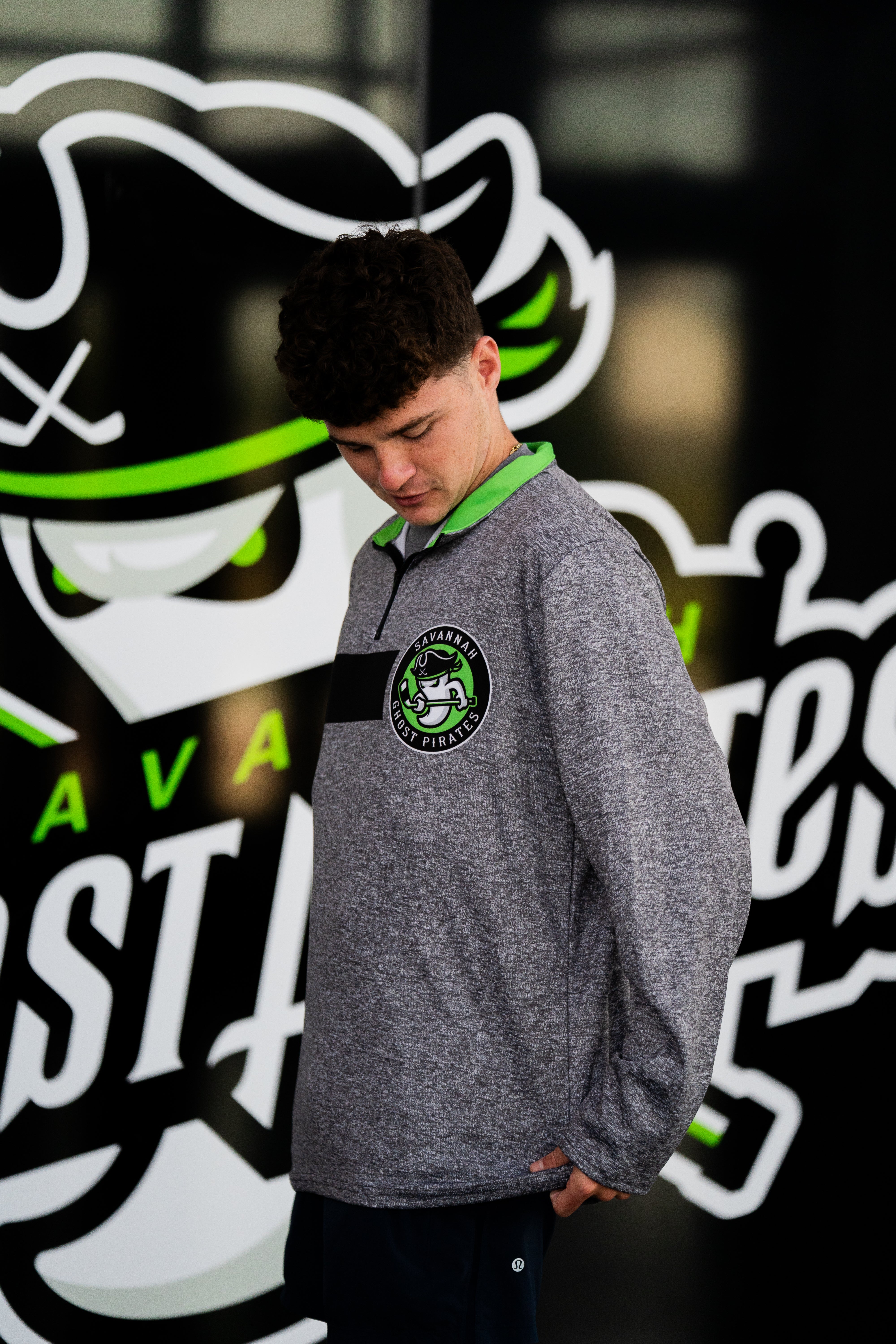 Savannah Ghost Pirates Athletic Knit Grey/Green Quarter-Zip