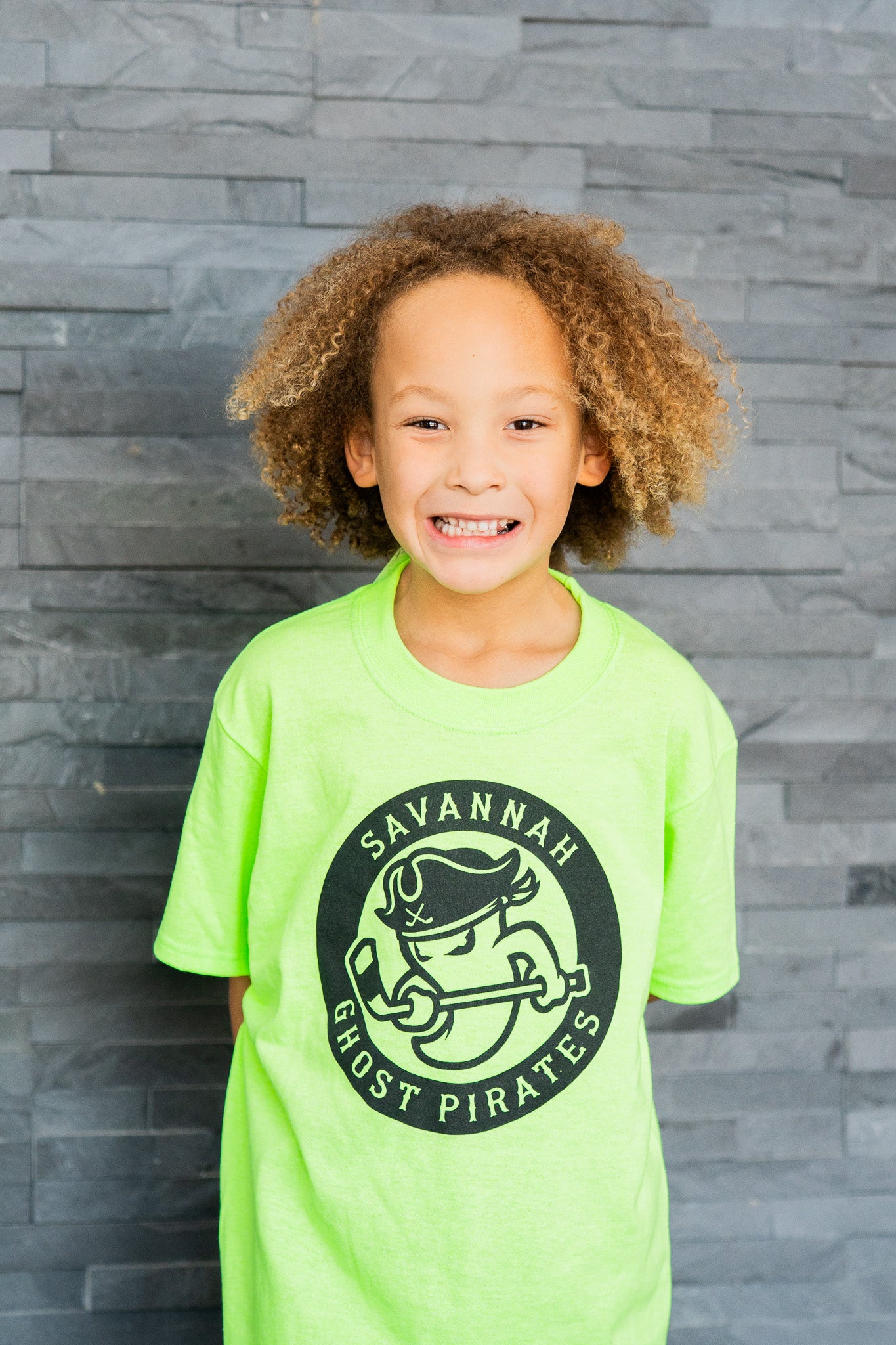 Savannah Ghost Pirates Youth Neon Green Circle Logo Tee