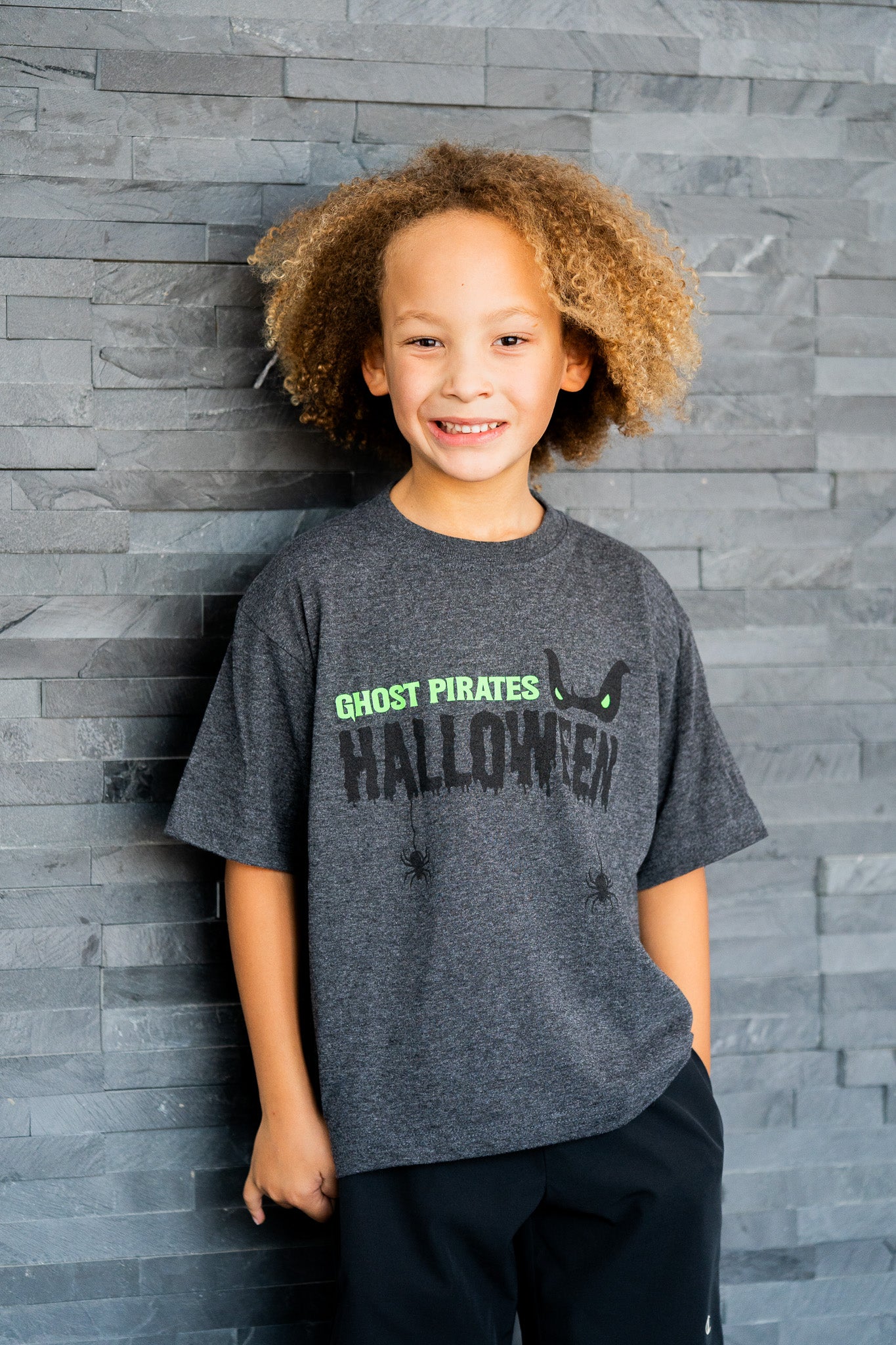 Savannah Ghost Pirates Youth Black Halloween Eyes Soft Touch T-Shirt