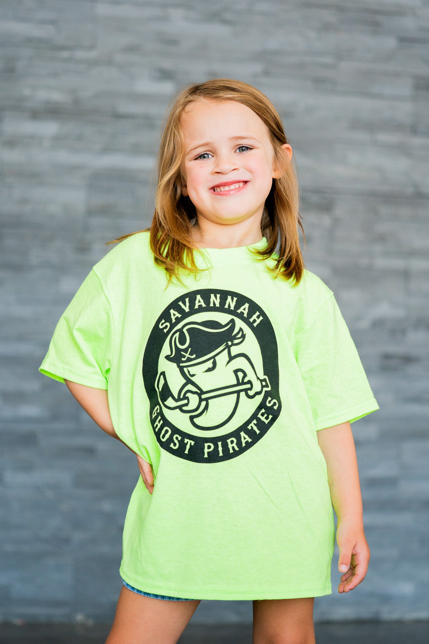 Savannah Ghost Pirates Youth Neon Green Circle Logo Tee