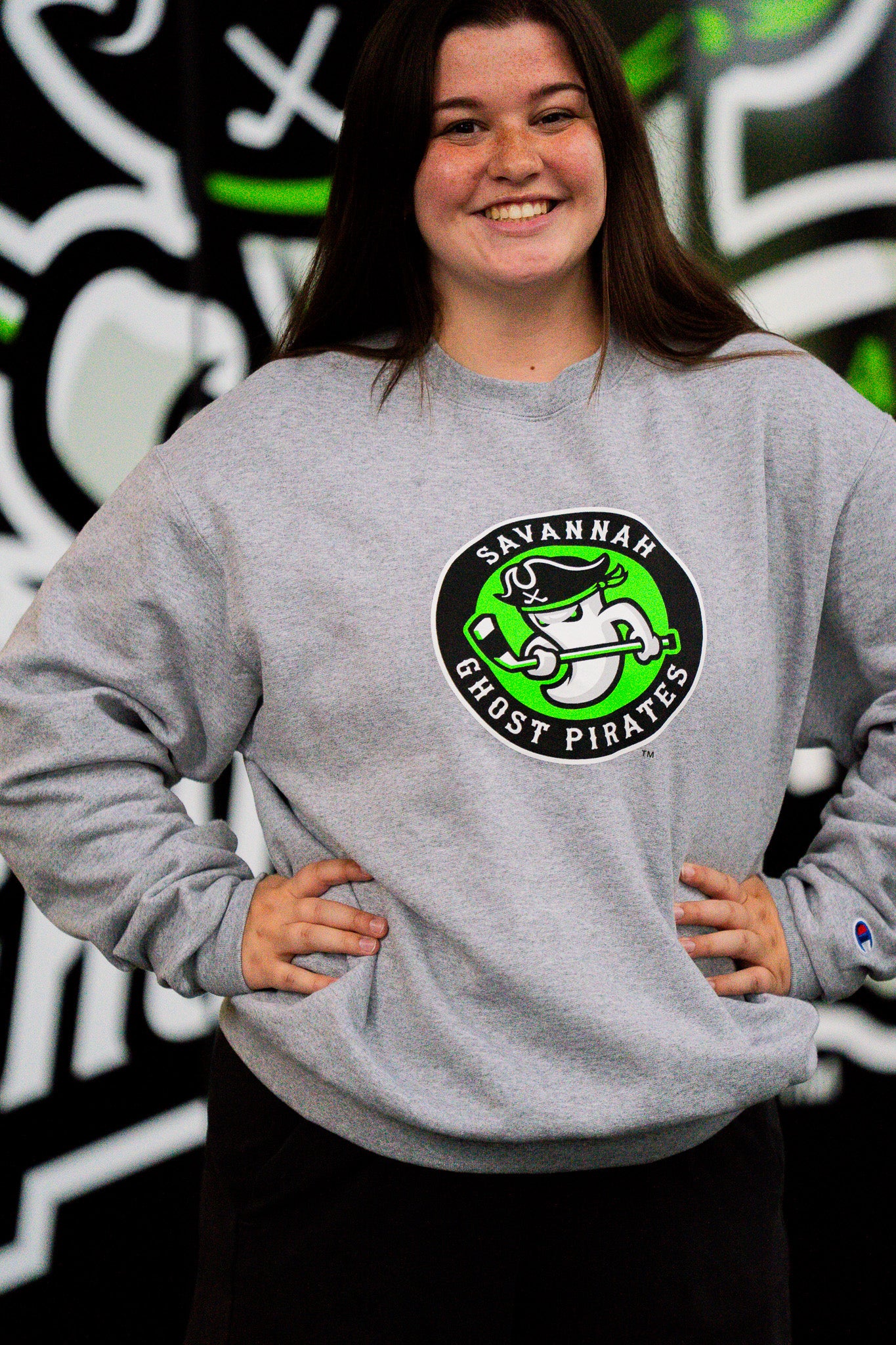 Savannah Ghost Pirates Silver Gray Champion Circle Crewneck
