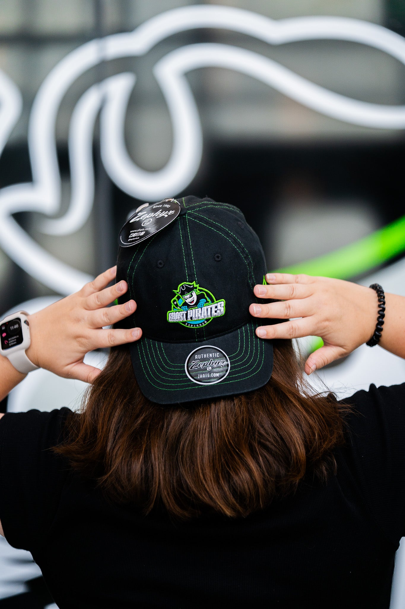 Savannah Ghost Pirates Retro Black w/ Green Contrast Stitching Hat