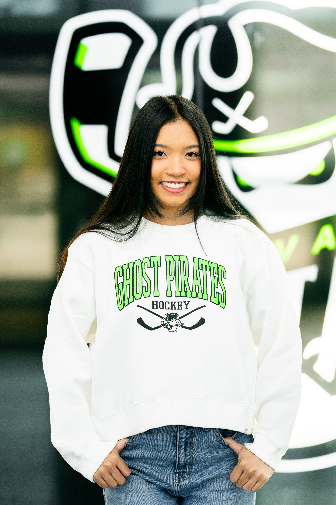 Ghost Pirates Women's Ivory Cropped Crewneck