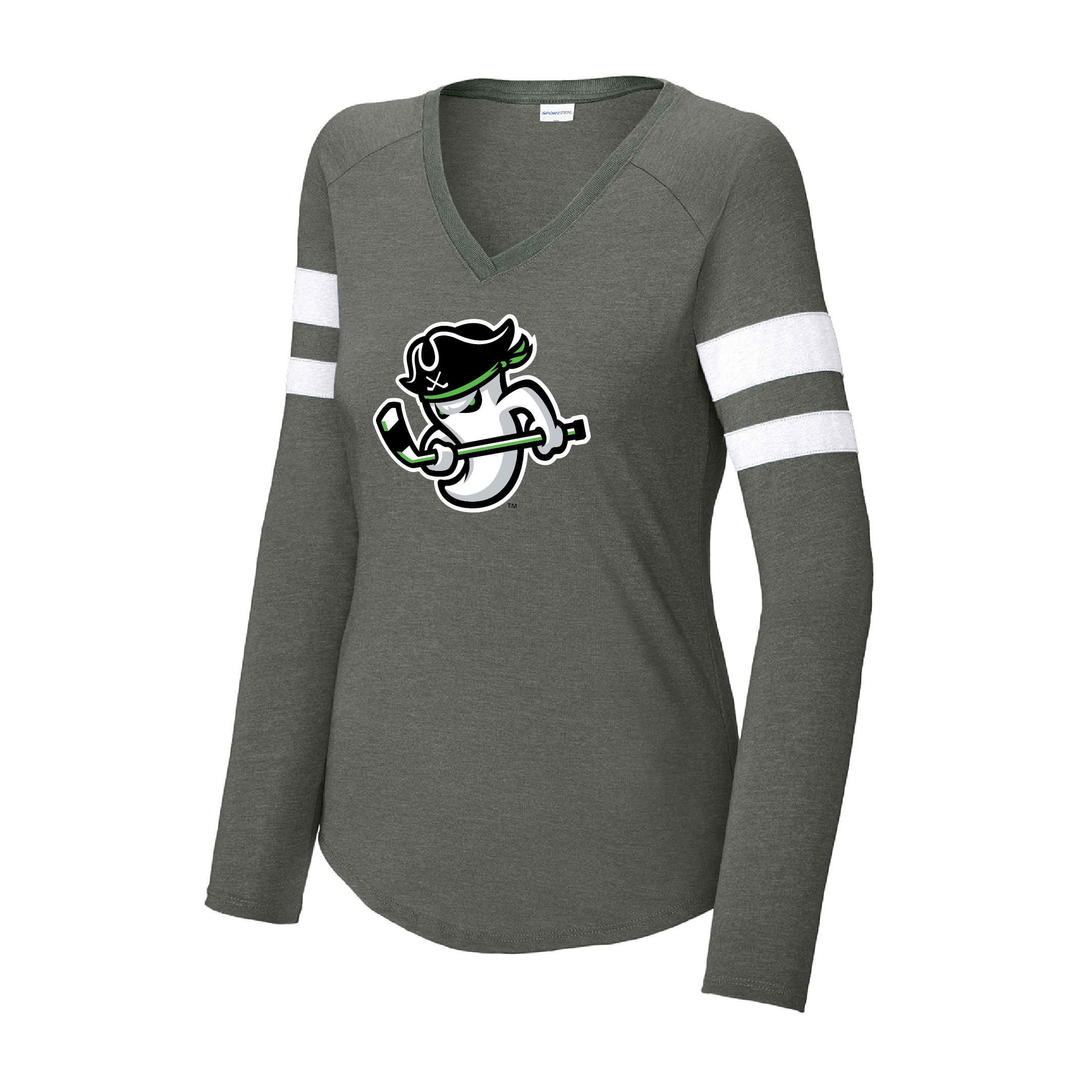Ghost Pirates Women's Halftime Stripe LS V-Neck Tee