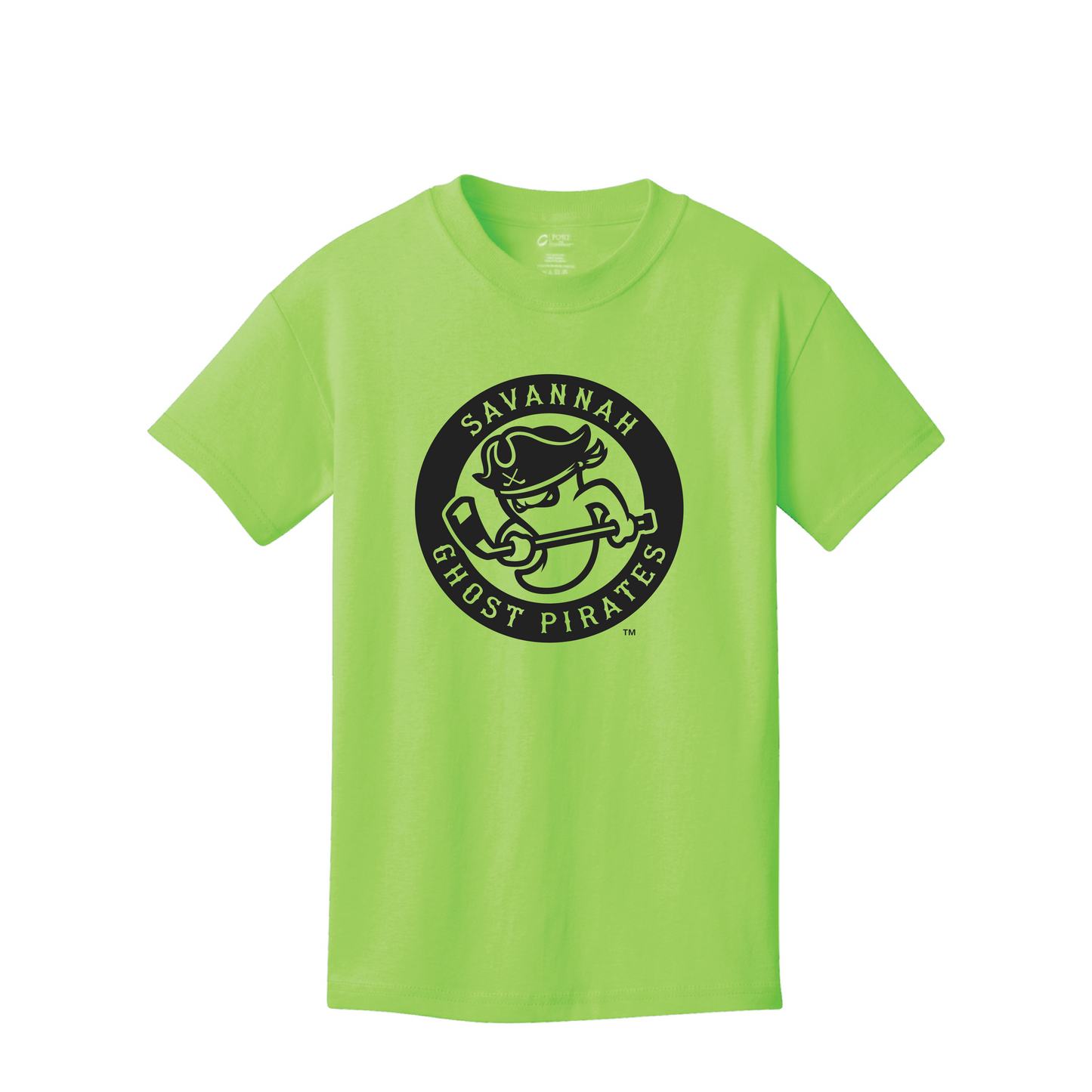 Savannah Ghost Pirates Youth Neon Green Circle Logo Tee