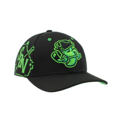 Savannah Ghost Pirates Black/Nuc Green Eyelets Mrcnry Hat
