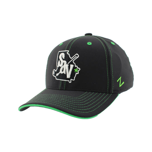 Savannah Ghost Pirates Zephyr Hype 2 Black/Green Trim Stretch Fit Hat