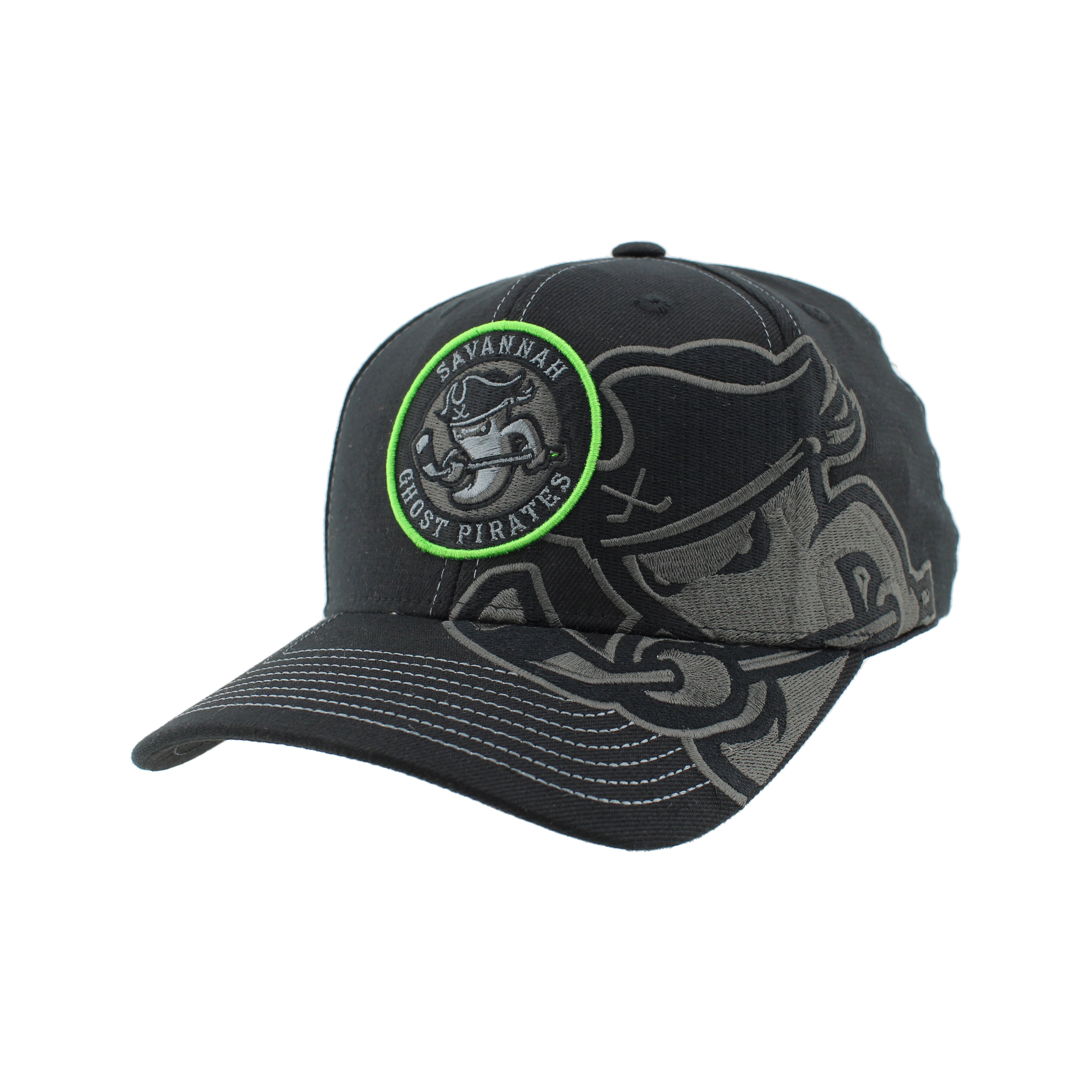 Savannah Ghost Pirates Zephyr Black Sideswipe Stretch Fit Hat