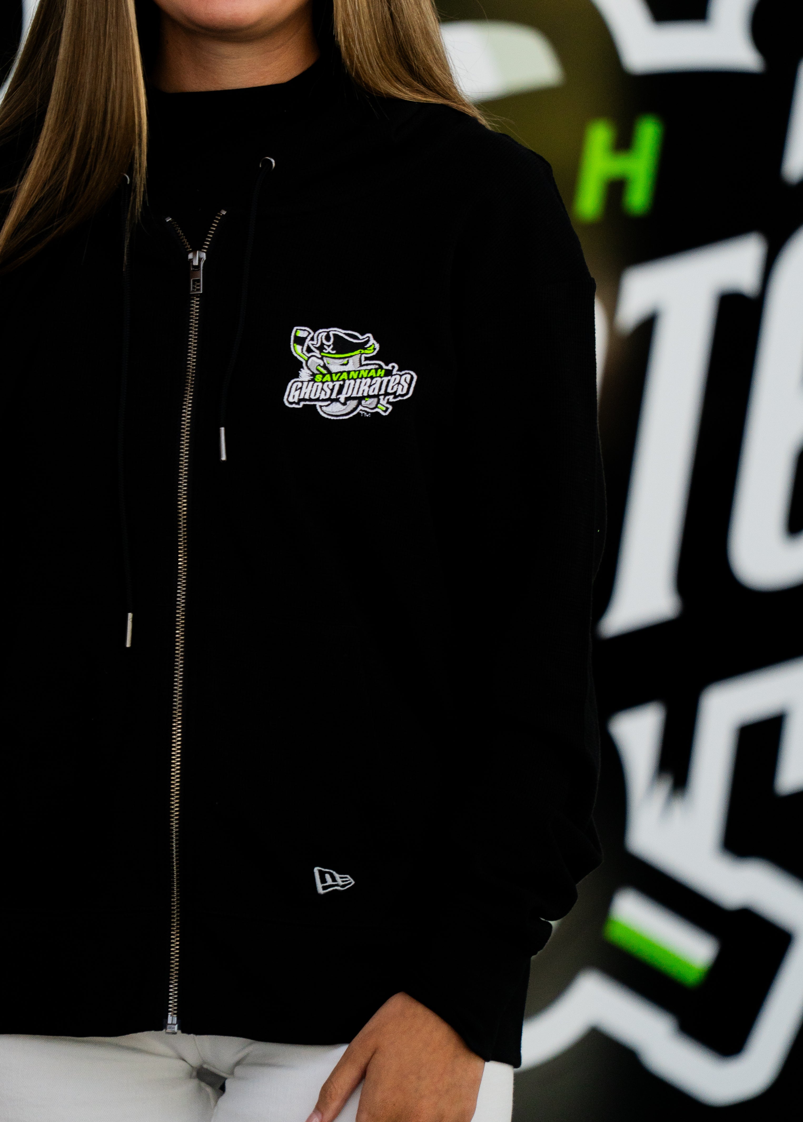 Savannah Ghost Pirates New Era Ladies Embroidered Black Thermal Full-Zip  Hoodie