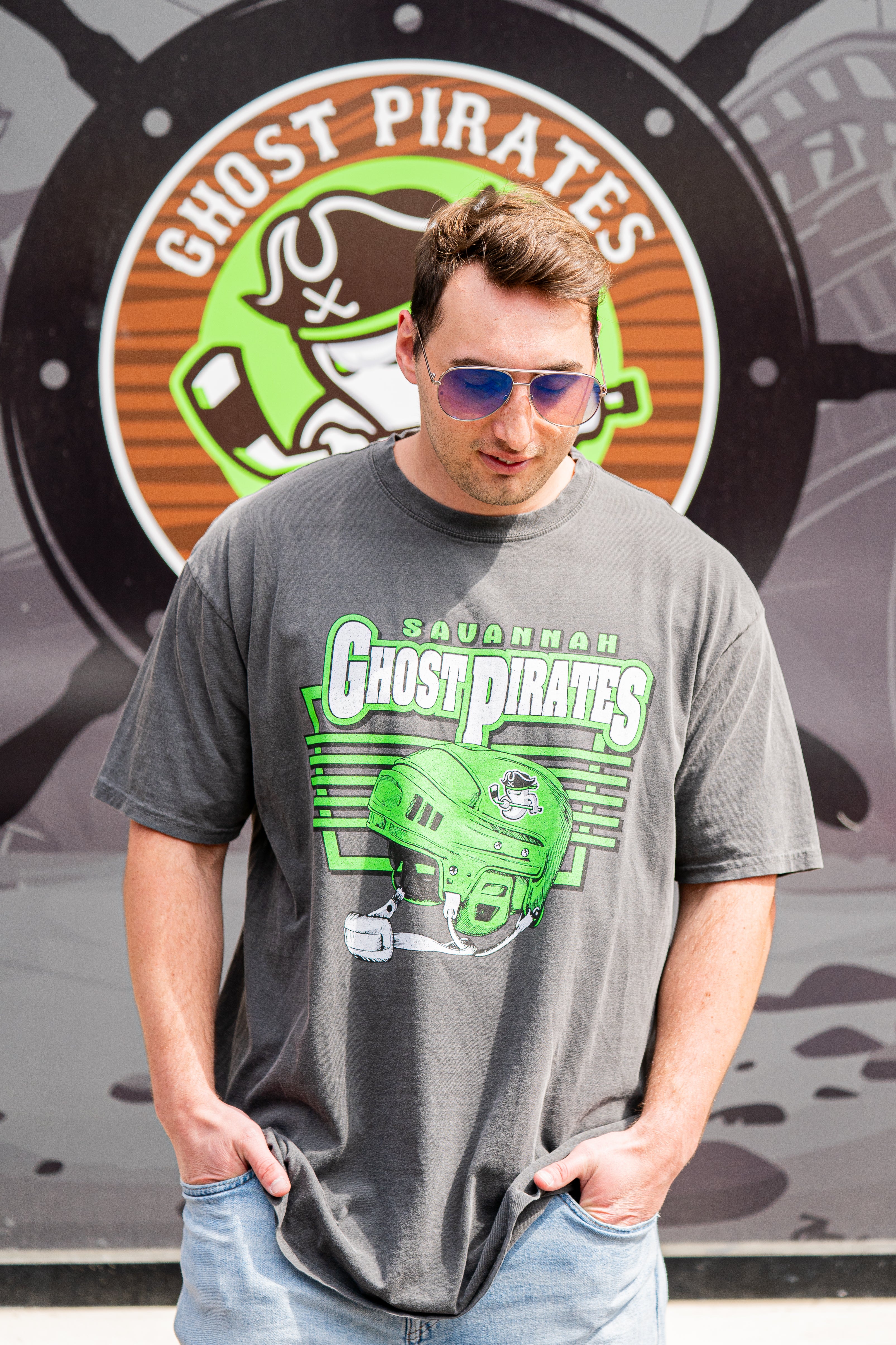 Ghost Pirates Grey Split Helmet T-Shirt