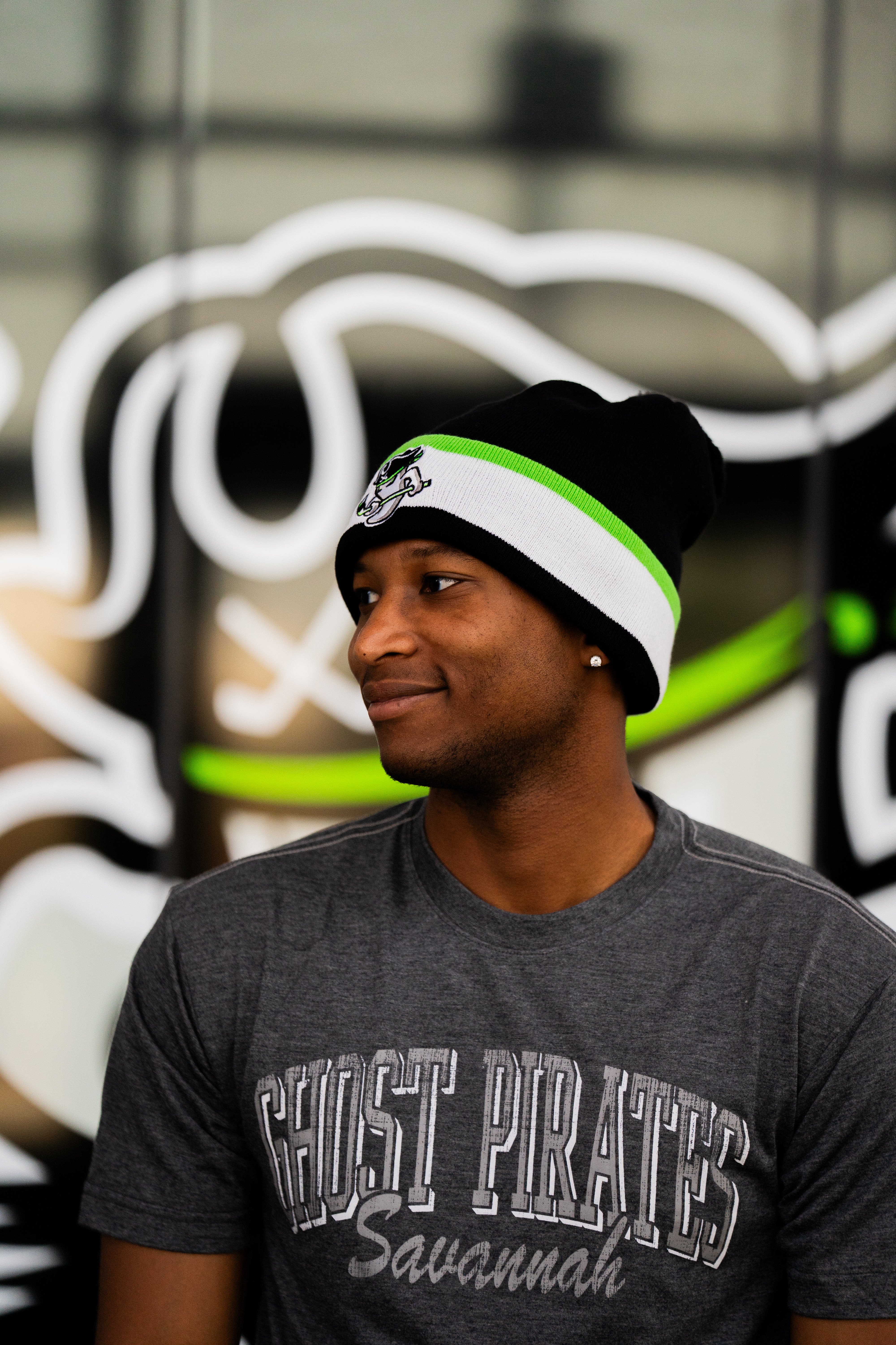 Savannah Ghost Pirates CCM Black Striped Pom Knit Beanie