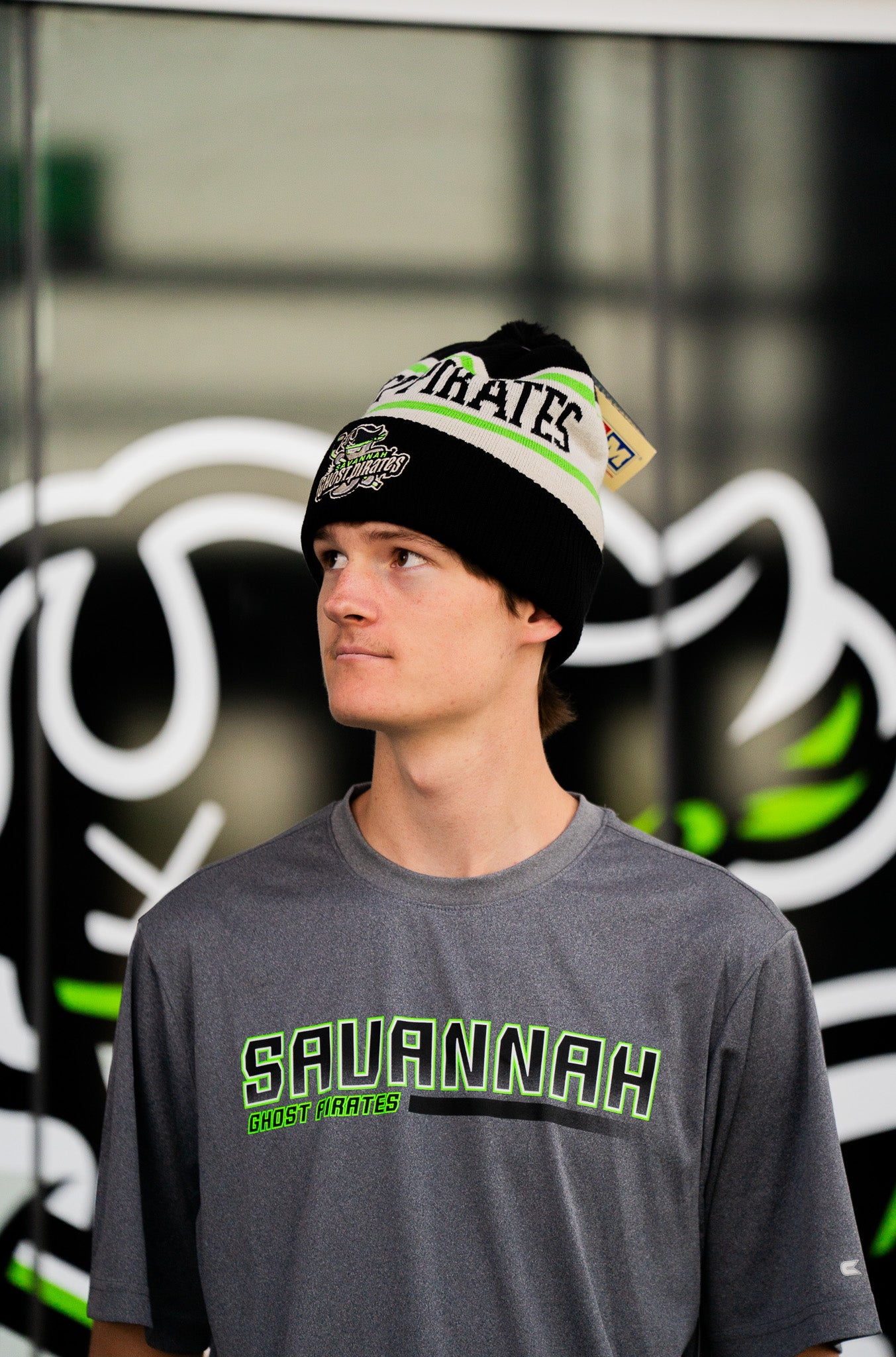 Savannah Ghost Pirates CCM Striped Cuff Pom Knit Beanie