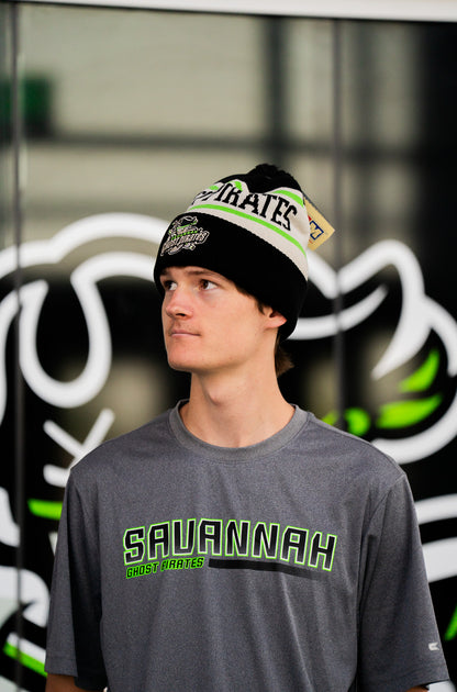 Savannah Ghost Pirates CCM Striped Cuff Pom Knit Beanie