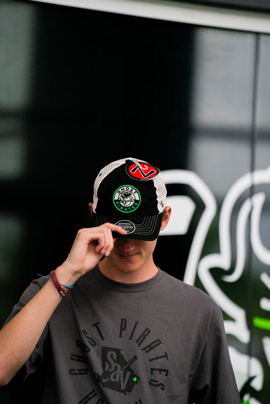 Ghost Pirates Trucker Black Circle Logo