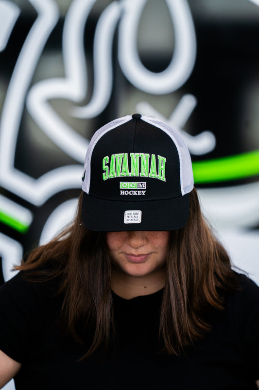Ghost Pirates CCM Savannah Black Snapback Hat, White Mesh