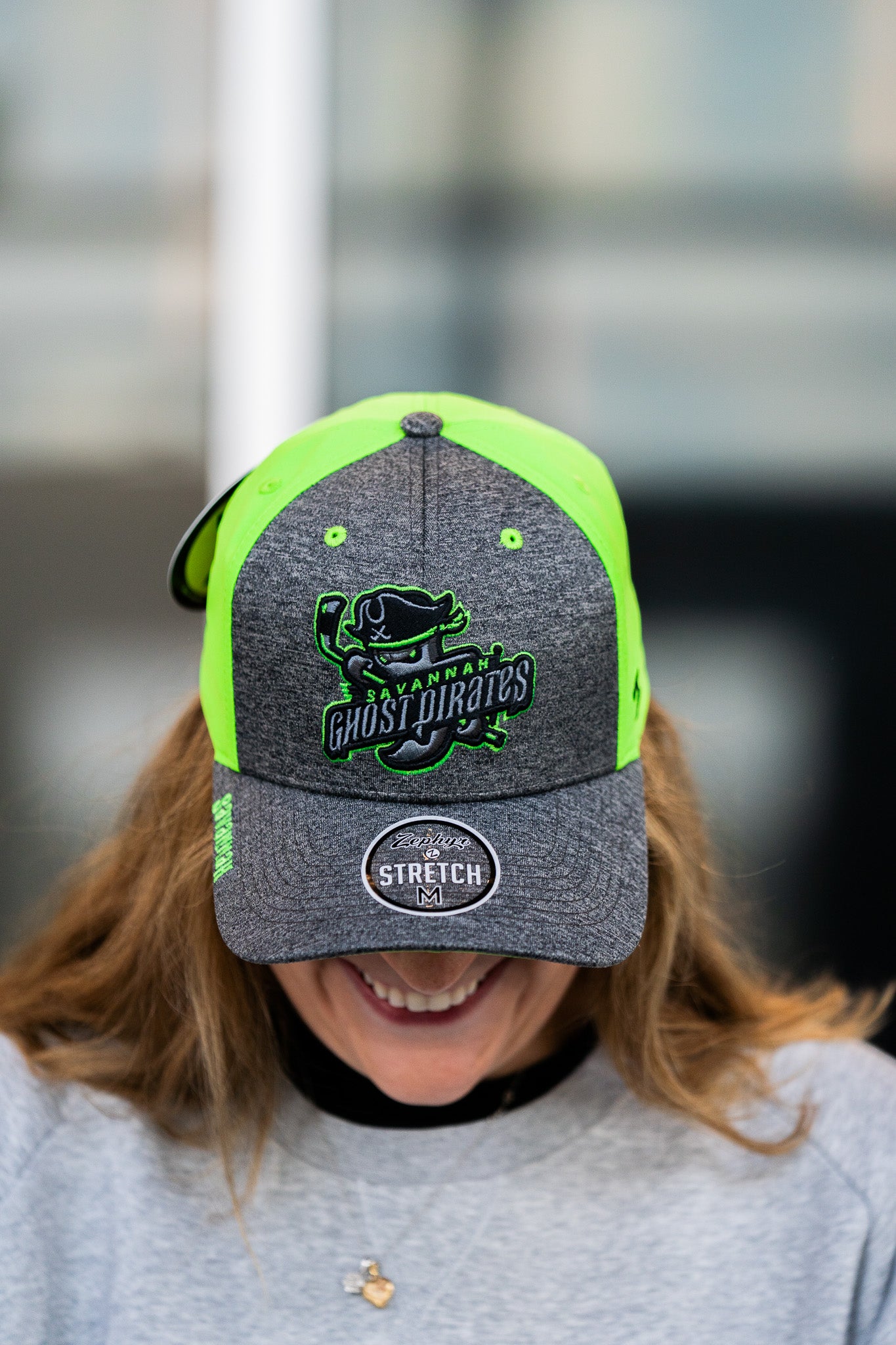 Savannah Ghost Pirates Zephyr Heather Charcoal/Green Stretch Fit Hat