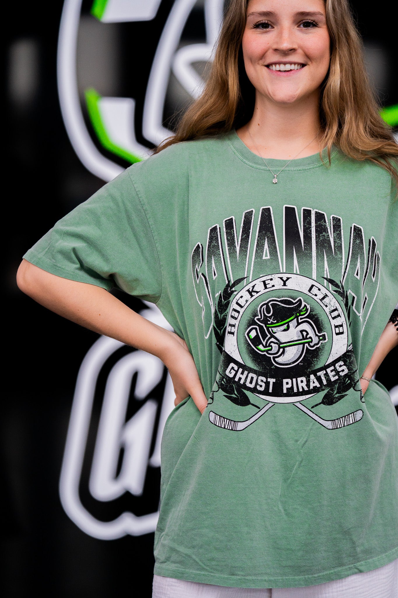 Savannah Ghost Pirates Green Non Padded Hockey Tee