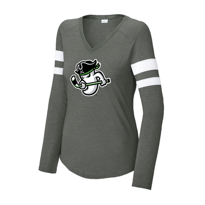 Ghost Pirates Women's Halftime Stripe LS V-Neck Tee