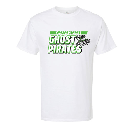 Savannah Ghost Pirates White/Blk/Grn Text Design T-Shirt