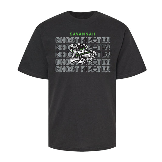 Savannah Ghost Pirates Youth Black Layered Text T-Shirt