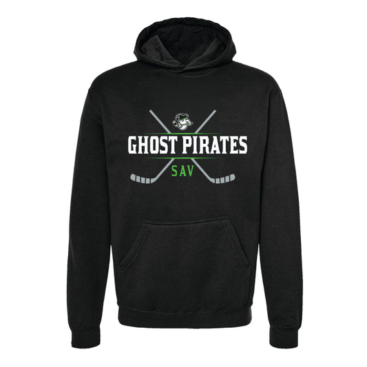 Savannah Ghost Pirates Youth Black Crossed Sticks Fleece Hooded Pullover