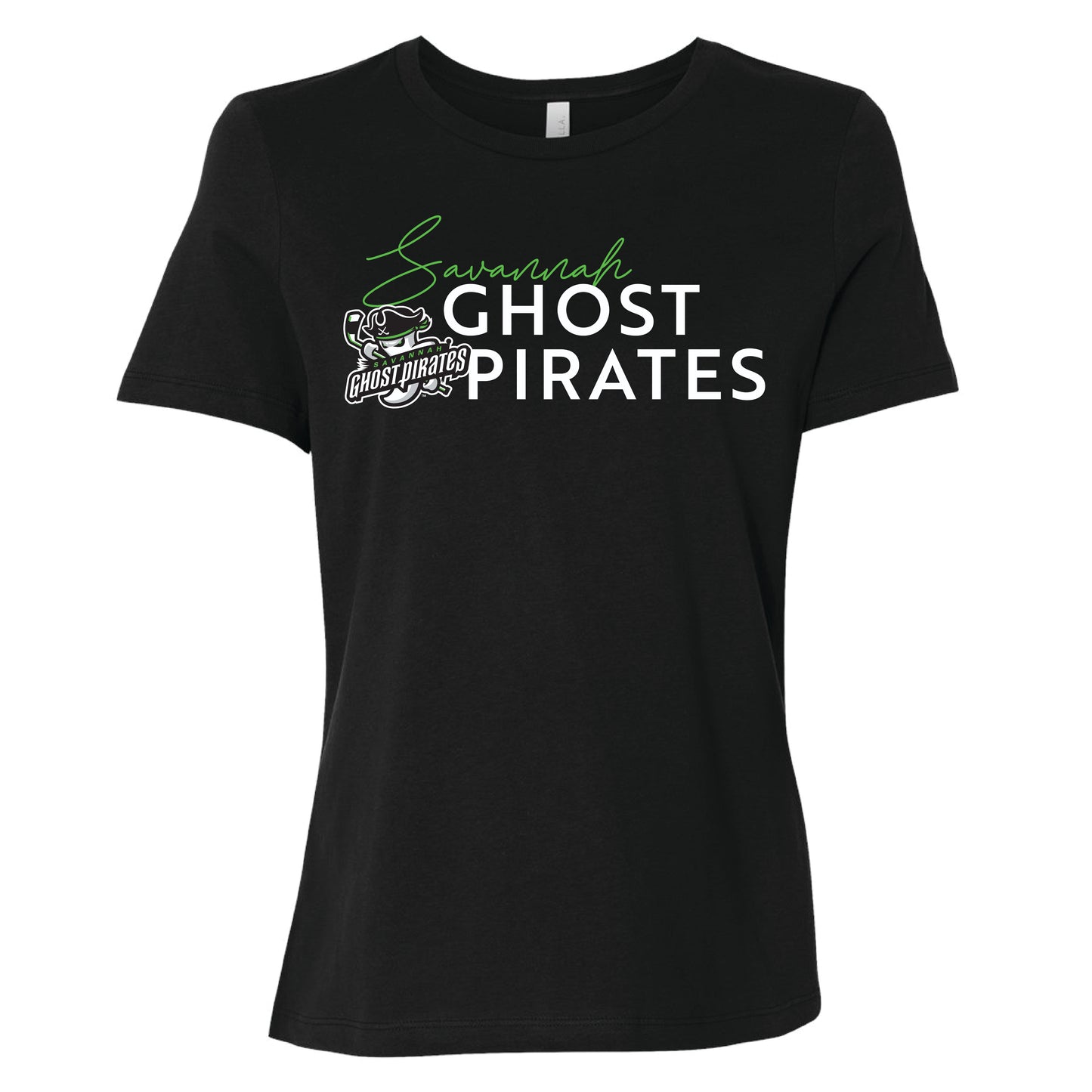 Savannah Ghost Pirates Women's Black Lime Cursive CVC T-Shirt