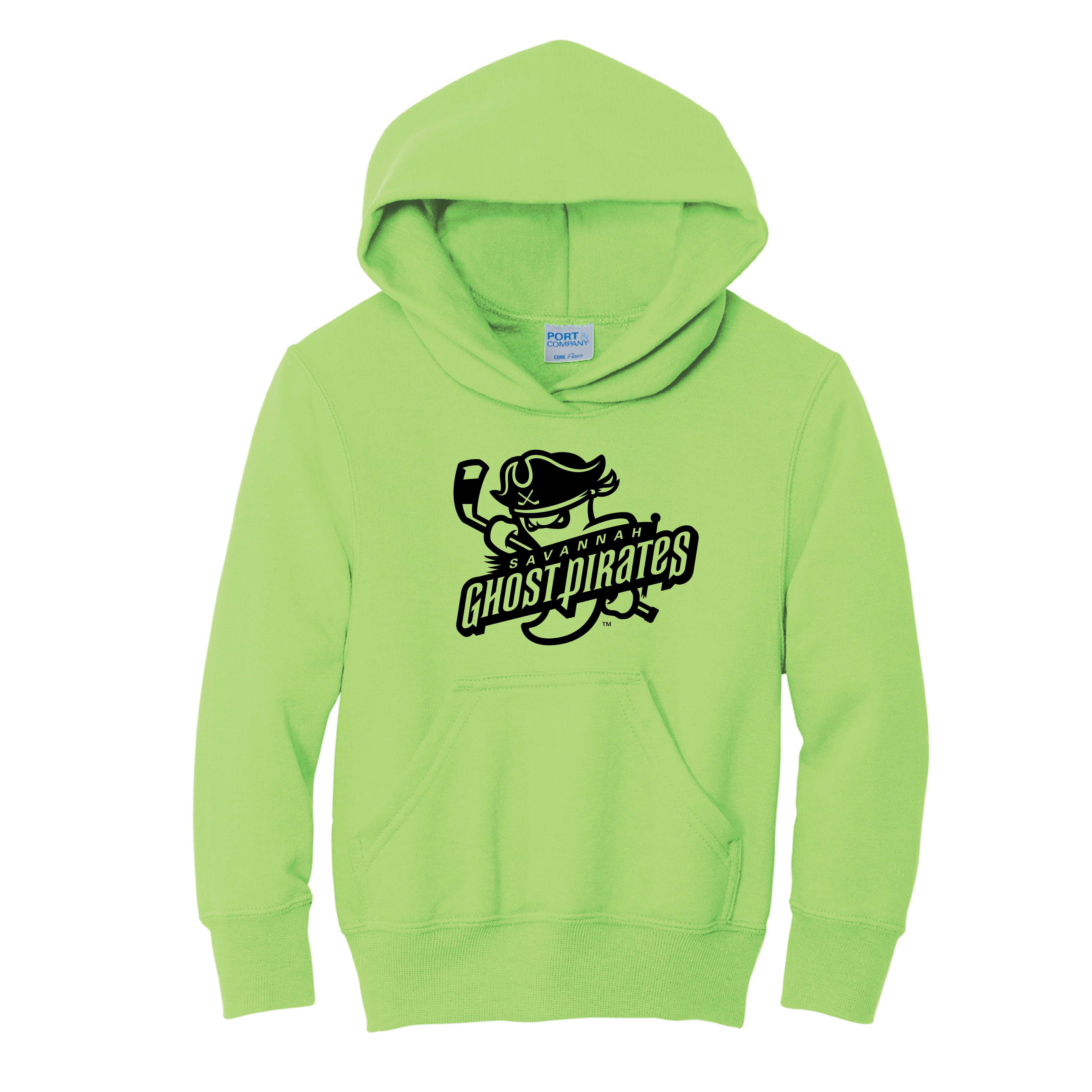 Savannah Ghost Pirates Youth Neon Green/Black Fleece Pullover Hooded Sweatshirt