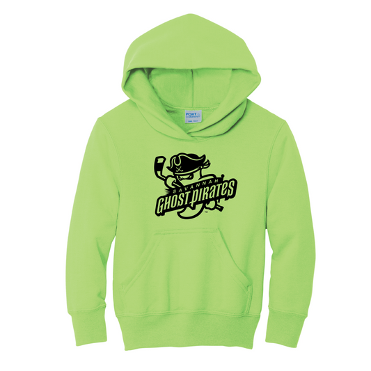 Savannah Ghost Pirates Youth Neon Green/Black Fleece Pullover Hooded Sweatshirt