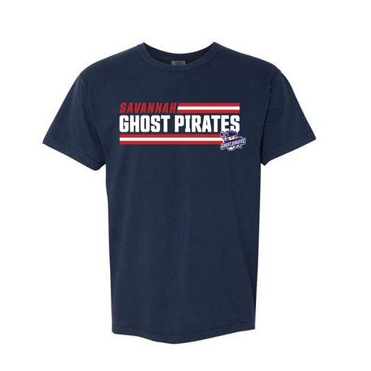 Savannah Ghost Pirates Navy Comfort Colors Military Stripe Logo Tee