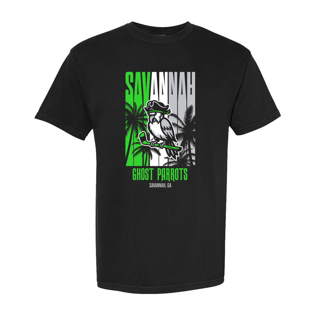 Ghost Parrot Black Palm Tree T-Shirt